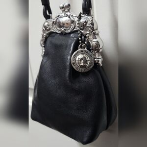 BRIGHTON One World Kisslock VINTAGE Black Leather Crossbody